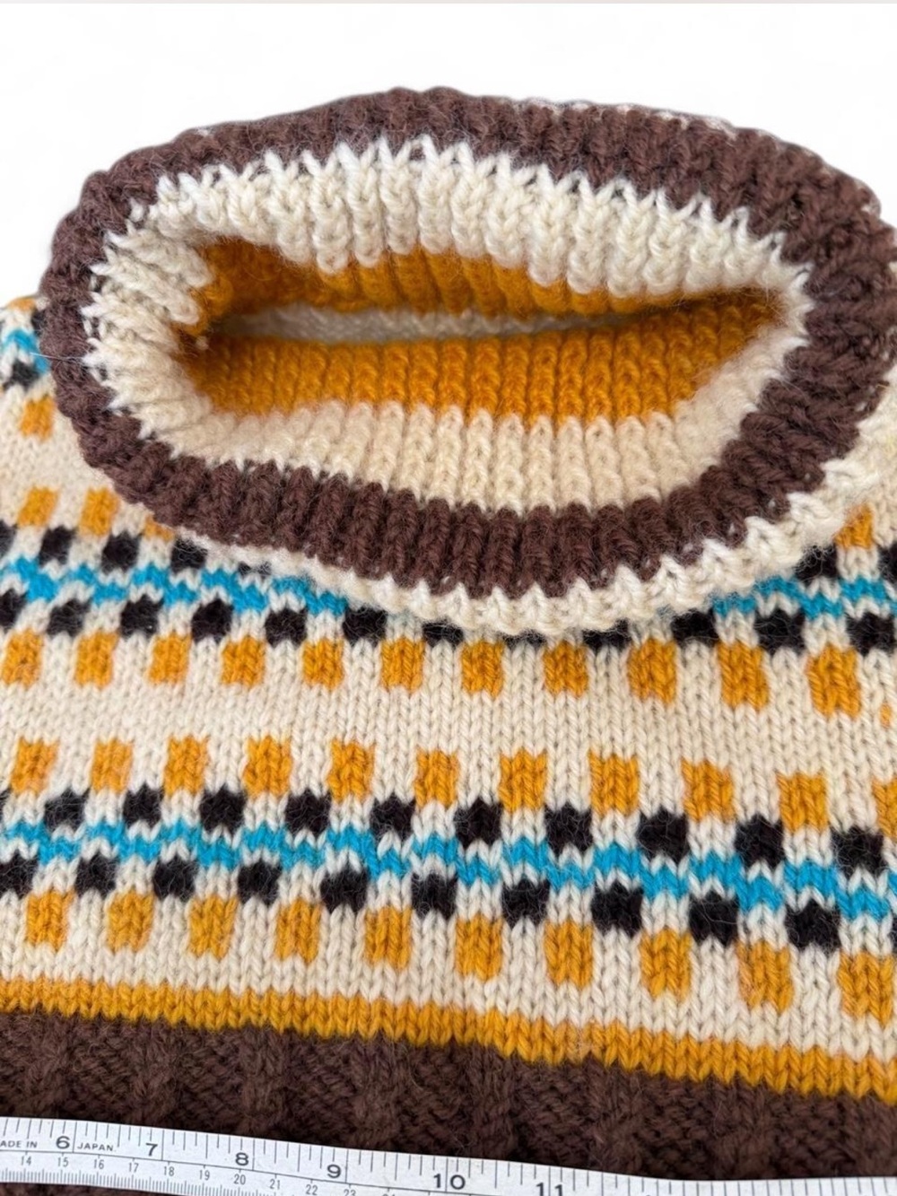 Authentic Hand-Knit Vintage Icelandic Wool Fair Isle Turtleneck Sweater Medium - Picture 7 of 9